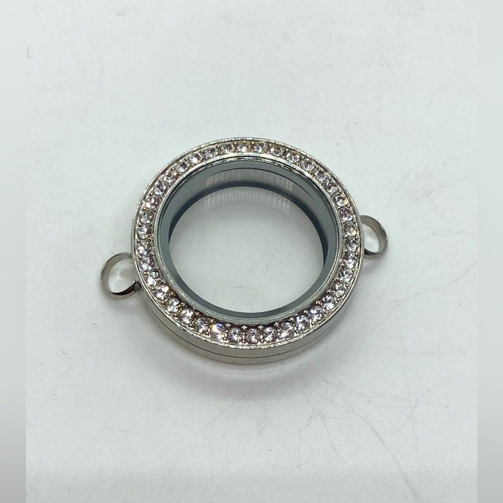 Origami Owl Living Locket Silver & White Swarovski Crystal Sz Small | 1.2”